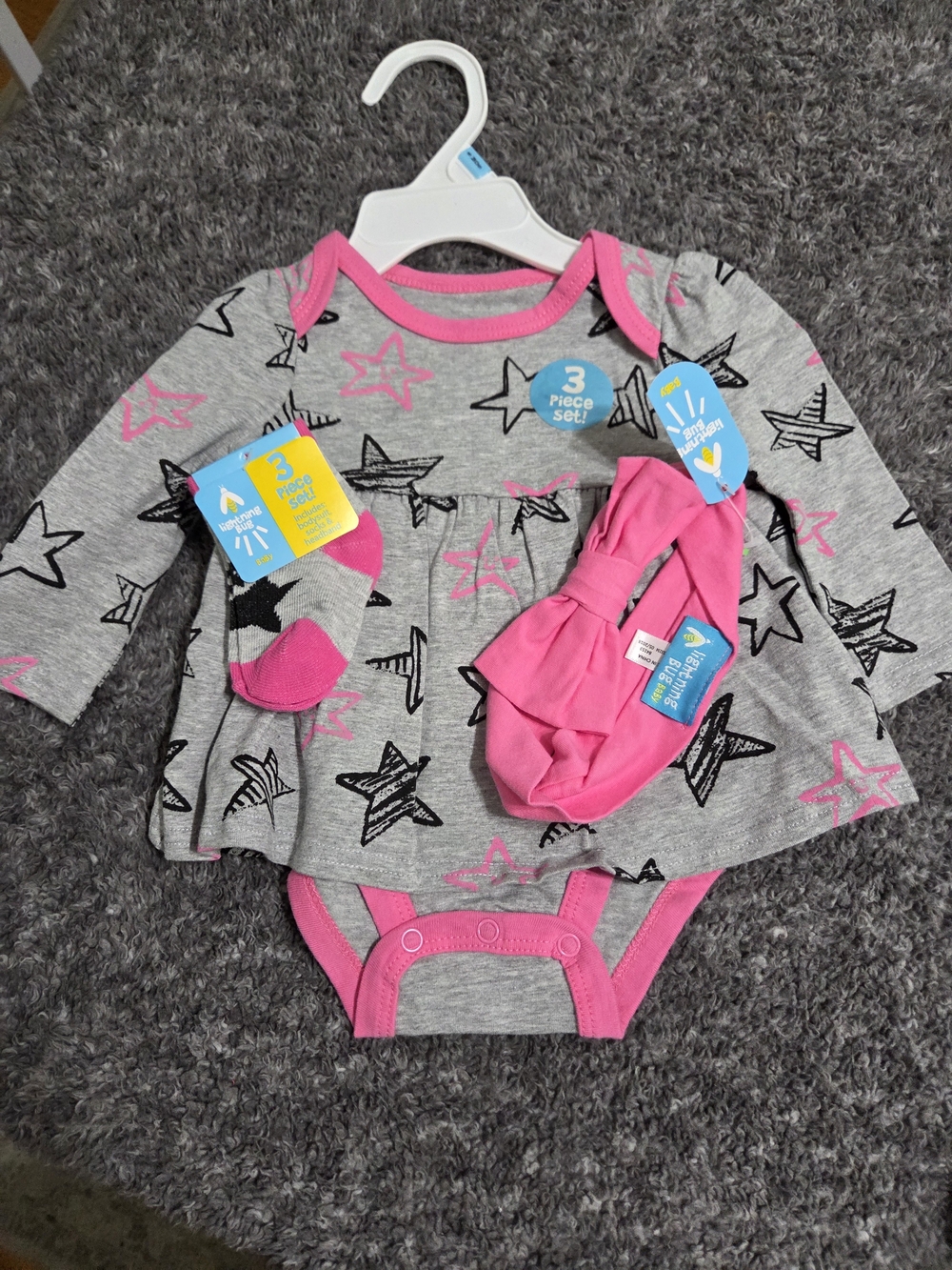 Grey and Pink Star Baby Matching Set - 3 Piece